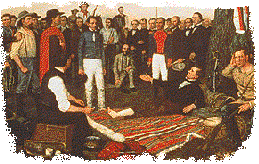 The captured General Santa Anna presented to Sam Houston.